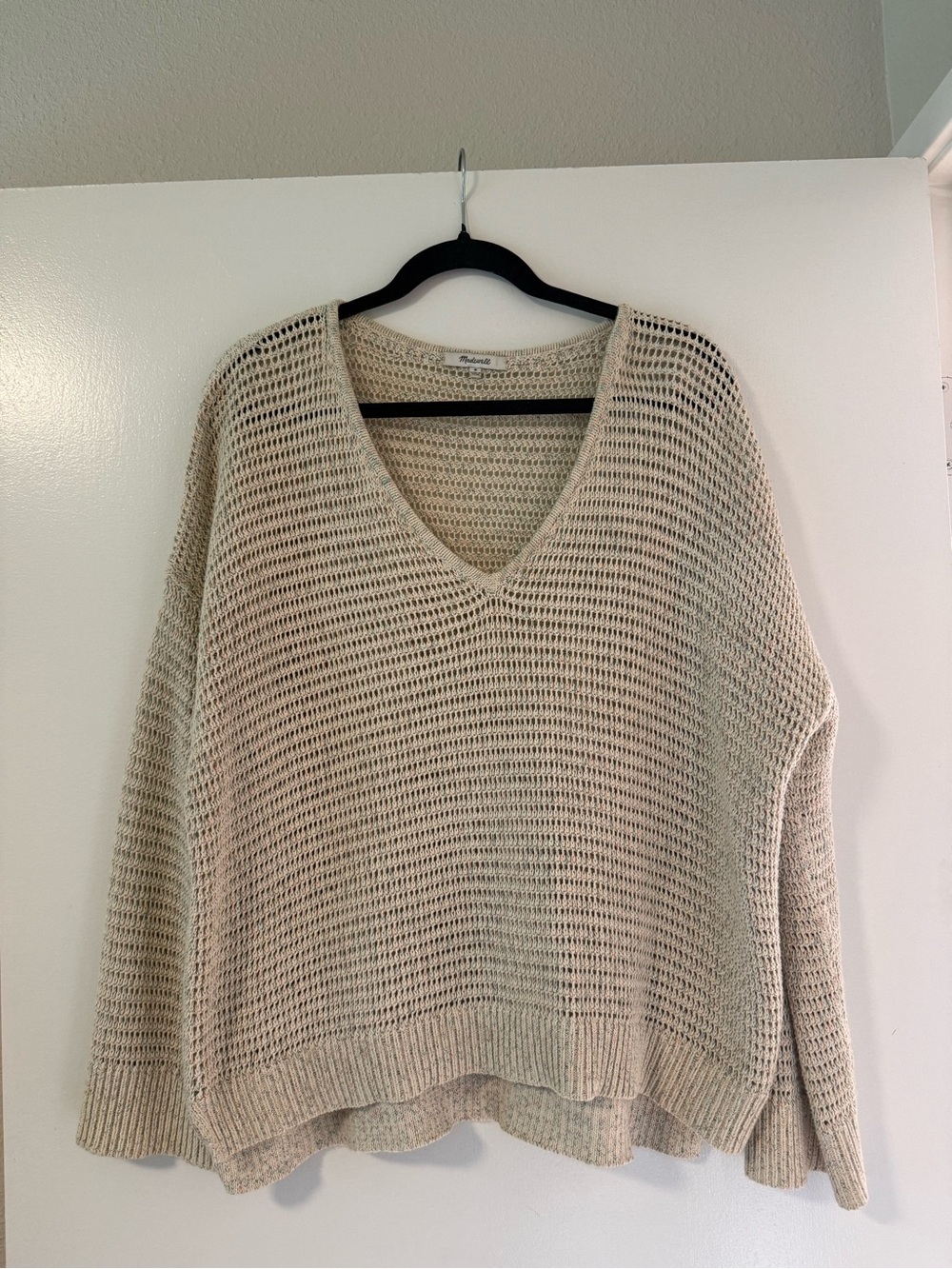 Madewell Open-Knit V-Neck Sweater in Cream